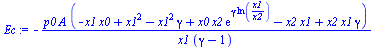 `:=`(Ec, `+`(`-`(`/`(`*`(p0, `*`(A, `*`(`+`(`-`(`*`(x1, `*`(x0))), `*`(`^`(x1, 2)), `-`(`*`(`^`(x1, 2), `*`(gamma))), `*`(x0, `*`(x2, `*`(exp(`*`(gamma, `*`(ln(`/`(`*`(x1), `*`(x2))))))))), `-`(`*`(x2...