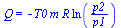Q = `+`(`-`(`*`(T0, `*`(m, `*`(R, `*`(ln(`/`(`*`(p2), `*`(p1)))))))))