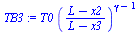 `*`(T0, `*`(`^`(`/`(`*`(`+`(L, `-`(x2))), `*`(`+`(L, `-`(x3)))), `+`(gamma, `-`(1)))))