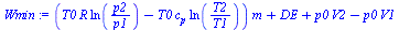 `:=`(Wmin, `+`(`*`(`+`(`*`(T0, `*`(R, `*`(ln(`/`(`*`(p2), `*`(p1)))))), `-`(`*`(T0, `*`(c[p], `*`(ln(`/`(`*`(T2), `*`(T1)))))))), `*`(m)), DE, `*`(p0, `*`(V2)), `-`(`*`(p0, `*`(V1)))))