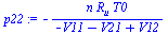 `:=`(p22, `+`(`-`(`/`(`*`(n, `*`(R[u], `*`(T0))), `*`(`+`(`-`(V11), `-`(V21), V12))))))