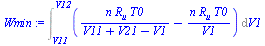 `:=`(Wmin, Int(`+`(`/`(`*`(n, `*`(R[u], `*`(T0))), `*`(`+`(V11, V21, `-`(V1)))), `-`(`/`(`*`(n, `*`(R[u], `*`(T0))), `*`(V1)))), V1 = V11 .. V12))