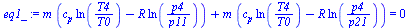 `:=`(eq1_, `+`(`*`(m, `*`(`+`(`*`(c[p], `*`(ln(`/`(`*`(T4), `*`(T0))))), `-`(`*`(R, `*`(ln(`/`(`*`(p4), `*`(p11))))))))), `*`(m, `*`(`+`(`*`(c[p], `*`(ln(`/`(`*`(T4), `*`(T0))))), `-`(`*`(R, `*`(ln(`/...