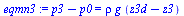 `:=`(eqmn3, `+`(p3, `-`(p0)) = `*`(rho, `*`(g, `*`(`+`(z3d, `-`(z3))))))