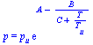 p = `*`(p[u], `*`(exp(`+`(A, `-`(`/`(`*`(B), `*`(`+`(C, `/`(`*`(T), `*`(T[u]))))))))))