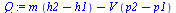 `:=`(Q, `+`(`*`(m, `*`(`+`(h2, `-`(h1)))), `-`(`*`(V, `*`(`+`(p2, `-`(p1)))))))
