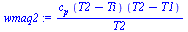 `:=`(wmaq2, `/`(`*`(c[p], `*`(`+`(T2, `-`(Ti)), `*`(`+`(T2, `-`(T1))))), `*`(T2)))