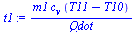 `/`(`*`(m1, `*`(c[v], `*`(`+`(T11, `-`(T10))))), `*`(Qdot))