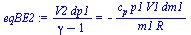 `/`(`*`(V2, `*`(dp1)), `*`(`+`(gamma, `-`(1)))) = `+`(`-`(`/`(`*`(c[p], `*`(p1, `*`(V1, `*`(dm1)))), `*`(m1, `*`(R)))))
