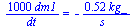 `+`(`/`(`*`(1000, `*`(dm1)), `*`(dt))) = `+`(`-`(`/`(`*`(.52000, `*`(kg_)), `*`(s_))))