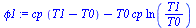 `:=`(phi1, `+`(`*`(cp, `*`(`+`(T1, `-`(T0)))), `-`(`*`(T0, `*`(cp, `*`(ln(`/`(`*`(T1), `*`(T0)))))))))