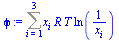 `:=`(phi, Sum(`*`(x[i], `*`(R, `*`(T, `*`(ln(`/`(1, `*`(x[i]))))))), i = 1 .. 3))