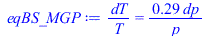`/`(`*`(dT), `*`(T)) = `+`(`/`(`*`(.2855474651, `*`(dp)), `*`(p)))