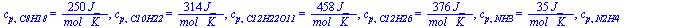 c[p, CuHvOwNxSy] = `+`(`/`(`*`(99, `*`(J_)), `*`(mol_, `*`(K_)))), c[p, O2] = `+`(`/`(`*`(34, `*`(J_)), `*`(mol_, `*`(K_)))), c[p, N2] = `+`(`/`(`*`(34, `*`(J_)), `*`(mol_, `*`(K_)))), c[p, CO2] = `+`...