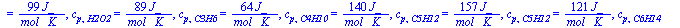 c[p, CuHvOwNxSy] = `+`(`/`(`*`(99, `*`(J_)), `*`(mol_, `*`(K_)))), c[p, O2] = `+`(`/`(`*`(34, `*`(J_)), `*`(mol_, `*`(K_)))), c[p, N2] = `+`(`/`(`*`(34, `*`(J_)), `*`(mol_, `*`(K_)))), c[p, CO2] = `+`...