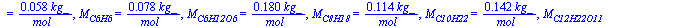 M[CuHvOwNxSy] = `+`(`/`(`*`(0.1e-2, `*`(`+`(`*`(12, `*`(u)), v, `*`(16, `*`(w)), `*`(14, `*`(x)), `*`(32, `*`(y))), `*`(kg_))), `*`(mol_))), M[O2] = `+`(`/`(`*`(0.32e-1, `*`(kg_)), `*`(mol_))), M[N2] ...