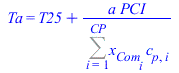 Ta = `+`(T25, `/`(`*`(a, `*`(PCI)), `*`(Sum(`*`(x[Com[i]], `*`(c[p, i])), i = 1 .. CP))))