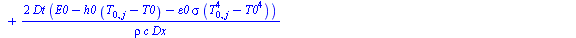 `:=`(eq11_24_0_, T[0, `+`(j, 1)] = `+`(T[0, j], `*`(2, `*`(Fo, `*`(`+`(T[1, j], `-`(T[0, j]))))), `/`(`*`(phi, `*`(Dt)), `*`(rho, `*`(c))), `-`(`/`(`*`(p, `*`(Dt, `*`(`+`(`*`(h[lat], `*`(`+`(T[0, j], ...