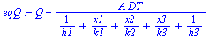 Q = `/`(`*`(A, `*`(DT)), `*`(`+`(`/`(1, `*`(h1)), `/`(`*`(x1), `*`(k1)), `/`(`*`(x2), `*`(k2)), `/`(`*`(x3), `*`(k3)), `/`(1, `*`(h3)))))