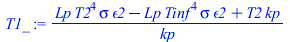`/`(`*`(`+`(`*`(Lp, `*`(`^`(T2, 4), `*`(sigma, `*`(epsilon2)))), `-`(`*`(Lp, `*`(`^`(Tinf, 4), `*`(sigma, `*`(epsilon2))))), `*`(T2, `*`(kp)))), `*`(kp))
