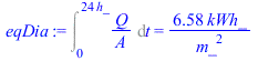 Int(`/`(`*`(Q), `*`(A)), t = 0 .. `+`(`*`(24, `*`(h_)))) = `+`(`/`(`*`(6.579578565, `*`(kWh_)), `*`(`^`(m_, 2))))