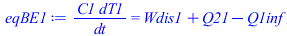 `/`(`*`(C1, `*`(dT1)), `*`(dt)) = `+`(Wdis1, Q21, `-`(Q1inf))
