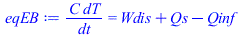 `/`(`*`(C, `*`(dT)), `*`(dt)) = `+`(Wdis, Qs, `-`(Qinf))
