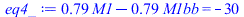 `+`(`*`(.7853981636, `*`(M1)), `-`(`*`(.7853981636, `*`(M1bb)))) = -30