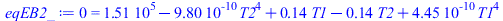 0 = `+`(151184.1176, `-`(`*`(0.9797056691e-9, `*`(`^`(T2, 4)))), `*`(.1382300768, `*`(T1)), `-`(`*`(.1382300768, `*`(T2))), `*`(0.4453207587e-9, `*`(`^`(T1, 4))))