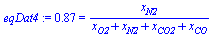 .8745 = `/`(`*`(x[N2]), `*`(`+`(x[O2], x[N2], x[CO2], x[CO])))