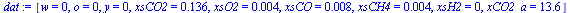 [w = 0, o = 0, y = 0, xsCO2 = .136, xsO2 = 0.4e-2, xsCO = 0.8e-2, xsCH4 = 0.4e-2, xsH2 = 0, xCO2_a = 13.6]