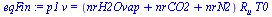 `*`(p1, `*`(v)) = `*`(`+`(nrH2Ovap, nrCO2, nrN2), `*`(R[u], `*`(T0)))