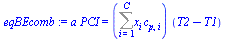 `*`(a, `*`(PCI)) = `*`(Sum(`*`(x[i], `*`(c[p, i])), i = 1 .. C), `*`(`+`(T2, `-`(T1))))