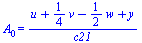 A[0] = `/`(`*`(`+`(u, `*`(`/`(1, 4), `*`(v)), `-`(`*`(`/`(1, 2), `*`(w))), y)), `*`(c21))
