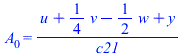 A[0] = `/`(`*`(`+`(u, `*`(`/`(1, 4), `*`(v)), `-`(`*`(`/`(1, 2), `*`(w))), y)), `*`(c21))