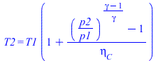 T2 = `*`(T1, `*`(`+`(1, `/`(`*`(`+`(`^`(`/`(`*`(p2), `*`(p1)), `/`(`*`(`+`(gamma, `-`(1))), `*`(gamma))), `-`(1))), `*`(eta[C])))))
