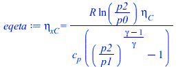 eta[xC] = `/`(`*`(R, `*`(ln(`/`(`*`(p2), `*`(p0))), `*`(eta[C]))), `*`(c[p], `*`(`+`(`^`(`/`(`*`(p2), `*`(p1)), `/`(`*`(`+`(gamma, `-`(1))), `*`(gamma))), `-`(1)))))