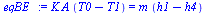 `:=`(eqBE_, `*`(K, `*`(A, `*`(`+`(T0, `-`(T1))))) = `*`(m, `*`(`+`(h1, `-`(h4)))))
