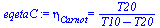 eta[Carnot] = `/`(`*`(T20), `*`(`+`(T10, `-`(T20))))