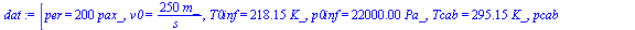 [per = `+`(`*`(200, `*`(pax_))), v0 = `+`(`/`(`*`(250, `*`(m_)), `*`(s_))), T0inf = `+`(`*`(218.15, `*`(K_))), p0inf = `+`(`*`(0.22e5, `*`(Pa_))), Tcab = `+`(`*`(295.15, `*`(K_))), pcab = `+`(`*`(0.82...