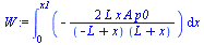`:=`(W, int(`+`(`-`(`/`(`*`(2, `*`(L, `*`(x, `*`(A, `*`(p0))))), `*`(`+`(`-`(L), x), `*`(`+`(L, x)))))), x = 0 .. x1))