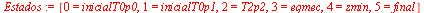 `:=`(Estados, [0 = inicialT0p0, 1 = inicialT0p1, 2 = T2p2, 3 = eqmec, 4 = zmin, 5 = final])