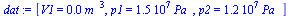 `:=`(dat, [V1 = `+`(`*`(0.3e-1, `*`(`^`(m_, 3)))), p1 = `+`(`*`(0.15e8, `*`(Pa_))), p2 = `+`(`*`(0.12e8, `*`(Pa_)))])