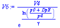 `:=`(V6, `/`(`*`(V4), `*`(exp(`/`(`*`(ln(`/`(`*`(`+`(p0, DpE)), `*`(p4)))), `*`(gamma))))))