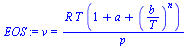v = `/`(`*`(R, `*`(T, `*`(`+`(1, a, `^`(`/`(`*`(b), `*`(T)), n))))), `*`(p))