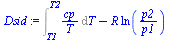 `+`(Int(`/`(`*`(cp), `*`(T)), T = T1 .. T2), `-`(`*`(R, `*`(ln(`/`(`*`(p2), `*`(p1)))))))