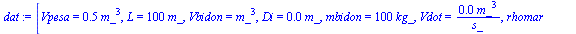 `:=`(dat, [Vpesa = `+`(`*`(.5, `*`(`^`(m_, 3)))), L = `+`(`*`(100, `*`(m_))), Vbidon = `*`(`^`(m_, 3)), Di = `+`(`*`(0.1e-1, `*`(m_))), mbidon = `+`(`*`(100, `*`(kg_))), Vdot = `+`(`/`(`*`(0.1e-2, `*`...