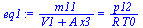 `:=`(eq1, `/`(`*`(m11), `*`(`+`(V1, `*`(A, `*`(x3))))) = `/`(`*`(p12), `*`(R, `*`(T0))))