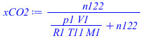 `/`(`*`(n122), `*`(`+`(`/`(`*`(p1, `*`(V1)), `*`(R1, `*`(T11, `*`(M1)))), n122)))