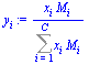 `:=`(y[i], `/`(`*`(x[i], `*`(M[i])), `*`(Sum(`*`(x[i], `*`(M[i])), i = 1 .. C))))